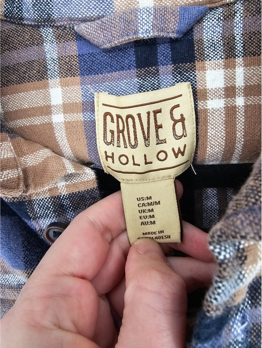 Grove & Hollow Mens Sz M Long Sleeve Button Up Flannel Shirt Purple Beige Plaid - Picture 3 of 4